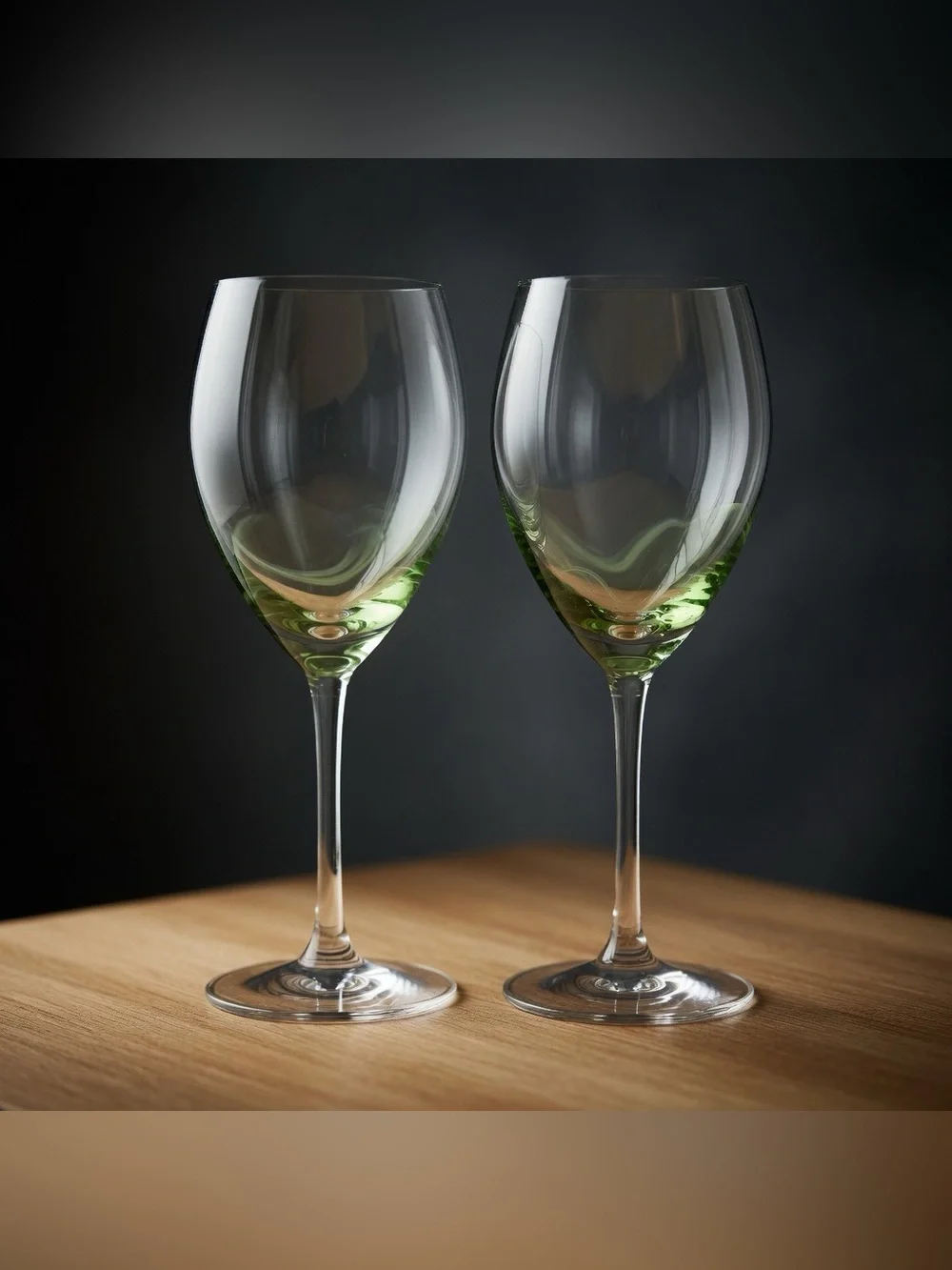 Vintage‎ Pair Green Wine Glasses Retro Clear Bowl with Stem